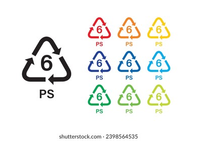 Plastic recycling symbol PS 6 vector icon. Plastic recycling code PS 6.