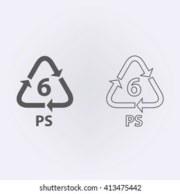 Plastic recycling symbol PS 6 . Vector illustration