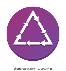 Plastic recycling symbol PVC 3 , Plastic recycling code PVC 3. Vector. White icon with flat shadow on purpureus circle at white background. Isolated.