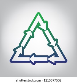 Plastic recycling symbol PVC 3 , Plastic recycling code PVC 3. Vector. Green to blue gradient contour icon at grayish background with light in center.