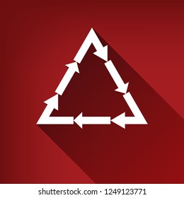 Plastic recycling symbol PVC 3 , Plastic recycling code PVC 3. Vector. White icon with limitless shadow at ruby red background.