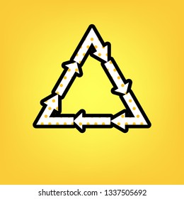 Plastic recycling symbol PVC 3 , Plastic recycling code PVC 3. Vector. Yellow polka dot white icon with black contour at warm yellow background.