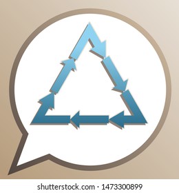 Plastic recycling symbol PVC 3 , Plastic recycling code PVC 3. Bright cerulean icon in white speech balloon at pale taupe background. Illustration.