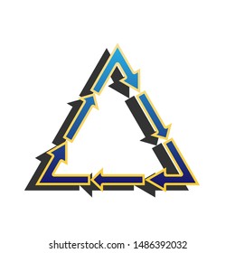 Plastic recycling symbol PVC 3 , Plastic recycling code PVC 3. Blue icon with gold contour with dark gray shadow at white background. Illustration.