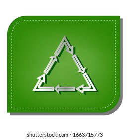 Plastic recycling symbol PVC 3   Plastic recycling code PVC 3  Silver gradient line icon and dark green shadow at ecological patched green leaf  Illustration 