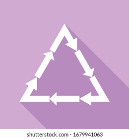 Plastic recycling symbol PVC 3 , Plastic recycling code PVC 3. White Icon with long shadow at purple background. Illustration.
