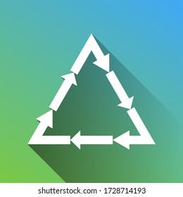 Plastic recycling symbol PVC 3 , Plastic recycling code PVC 3. White Icon with gray dropped limitless shadow on green to blue background. Illustration.