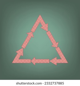 Plastic recycling symbol PVC 3 , Plastic recycling code PVC 3. Apricot Icon with Brick Red parquet floor graphic pattern on a Ebony background. Feldgrau. Green. Illustration.