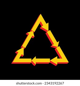 Plastic recycling symbol PVC 3 , Plastic recycling code PVC 3. 3D Extruded Yellow Icon with Red Sides a Black background. Illustration.