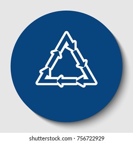 Plastic recycling symbol PVC 3 , Plastic recycling code PVC 3. Vector. White contour icon in dark cerulean circle at white background. Isolated.