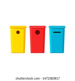 Plastic recycling trash garbage junk bin containers for garbage sorting vector illustration flat cartoon isolated