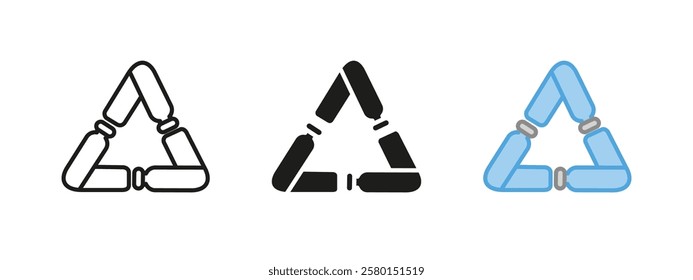 Plastic recycling waste sign icon. Recycle symbol made of bottles vector illustration. Environmental sustainability concept. Reduce pollution and promote waste management pictogram.