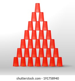 Plastic red cups pyramid