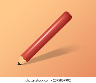 Lápiz rojo plástico. 3d lápiz realista. Ilustración de vectón.