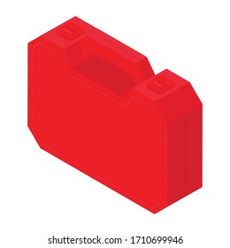 Caja de herramientas de color rojo plástico aislada en la vista isométrica del fondo blanco. Vector
