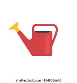 Plastic red watering can.Gardening tools, inventory.To water the plants and flowers.Growth, roots, soil, fertilizers, food, water.Flat vector illustration isolated on white background