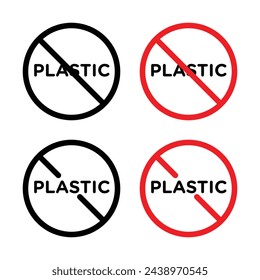 Plastic Reduction Advocacy Sign. Environmental Alert for Less Plastic Use. No Plastic Symbol