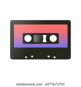 Cinta de audio retro de plástico, vista frontal, Ilustración vectorial.