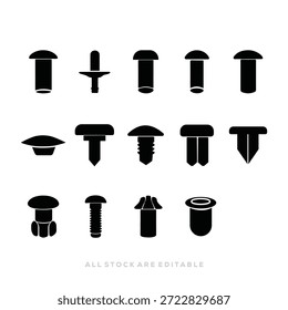 Remache de plástico y sujetador Icon – Vector de silueta negro