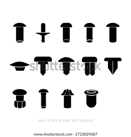 Plastic Rivet and Fastener Icon – Black Silhouette Vector