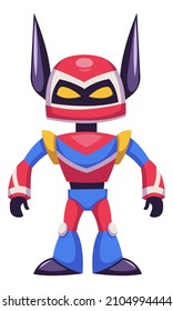 Plastic robot icon. Cartoon action figure toy