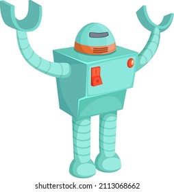 Robot plástico juguete. Figura bot en el estilo de las caricaturas