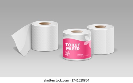 Plastic roll tissue pink package, and Toilet white paper ,design collection background, vector illustration