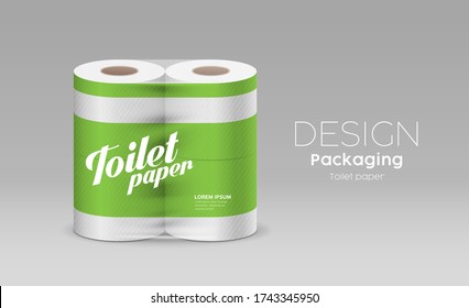 Plastic roll toilet paper packaging green design on gray background, vector illustration