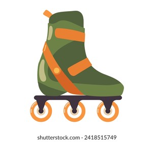 Plastic Roller skates with plastic wheels. Classical skating boot equipment sport. Hand Drawn flat Vector sketch icon isolated on white background. Active, Healthy lifestyles. Leisure activity