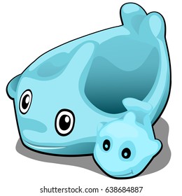 Plastic or Rubber toy blue Dolphin isolated on white background. Vector cartoon close-up illustration.