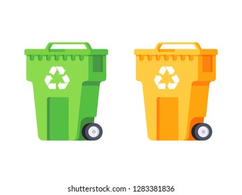 Plastic rubbish cans. Garbage cans isolated on white background. Vector illustration