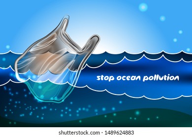 Plastic Rubbish Trash bag floating in the ocean. 