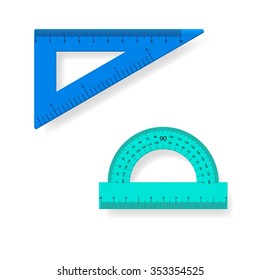 plastic ruler and protractor isolated on a white background. Vector illustration.