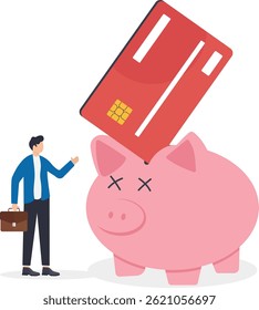 plastic savings card sticks out of a piggy piggy,

