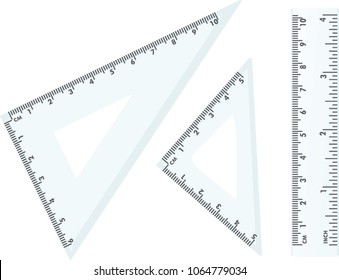 Plastic school triangle and ruler. vector illustration
