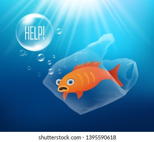 Plastic Sea Pollution - Stop Using Plastic! Can ilustrate ecology topics about oceans and how fish and sea creatures are endangered by plastic pollution.