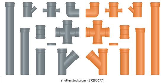 Plastic Sewer Pipes. Vector Isolated