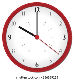 plastic shadowed red clock with arabic numbers