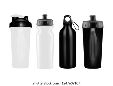 Plastic shaker in vector on white background.Shaker for protein shakes in vector.Bicycle bottle in vector.