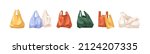 Plastic shopping bags set. Empty disposable packages for supermarket and garbage. Used and new polythene packs, packets for purchases. Realistic flat vector illustrations isolated on white background