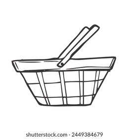 plastic shopping basket, doodle style, sketch illustration, hand drawn, vector