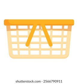 Plastic shopping basket with yellow handles and lid, ideal for carrying groceries or picnic supplies