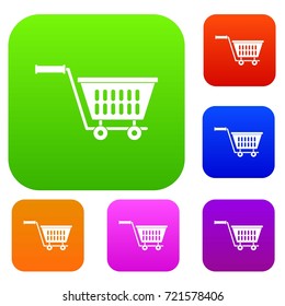 Plastic shopping trolley set icon color in flat style isolated on white. Collection sings vector illustration
