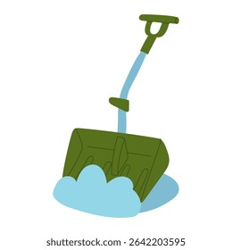 plastic shovel shovels snow, cleans the path. Gardening tools. Flat color illustration. The courtyard. Suitable for gardening, site maintenance, weed control, agricultural machinery and manual labor