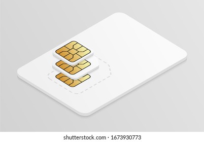 Plastic SIM card mockup. Mobile phone standard, micro and nano cellular card.
