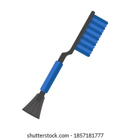 Plastic snow brush and ice scraper together, for car cleaning, isolated on white background. Vector illustration, flat design, cartoon style.