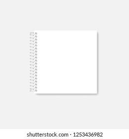 Plastic Spiral Square Notebook, Vector Mockup. White Blank Wire Bound Diary, Mock-up.