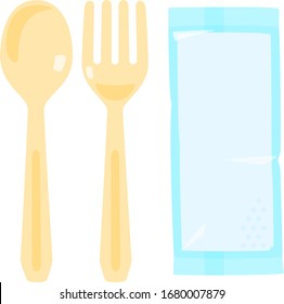 Plastic spoon and fork and a wet paper towel