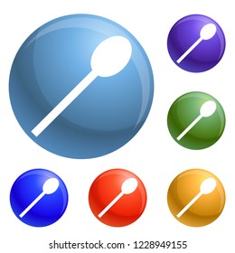 Plastic spoon icons set vector 6 color isolated on white background