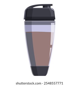 Plastic sport shaker bottle containing protein shake for fitness